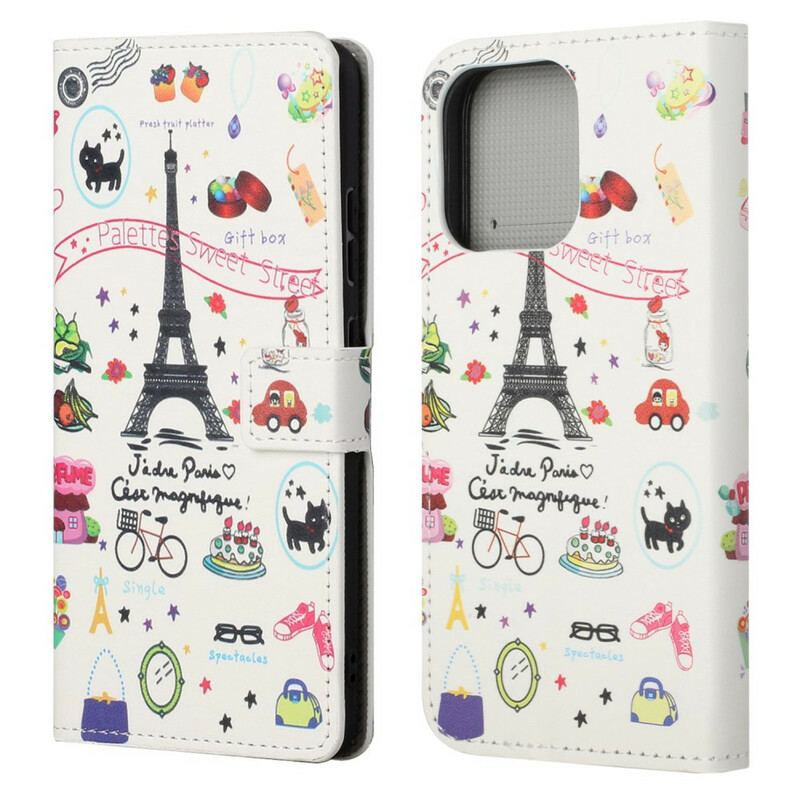 Capa Folio Para iPhone 13 Pro Eu Amo Paris