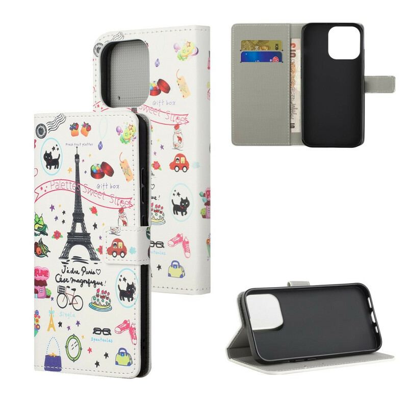 Capa Folio Para iPhone 13 Pro Eu Amo Paris