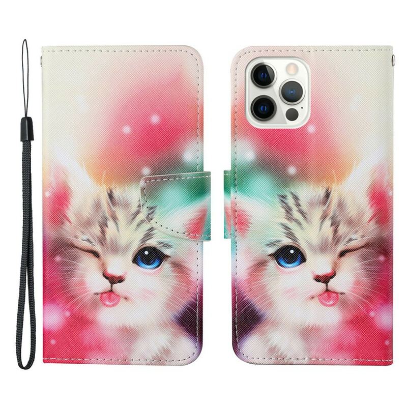 Capa Folio Para iPhone 13 Pro Histórias De Gatos Com Cordão