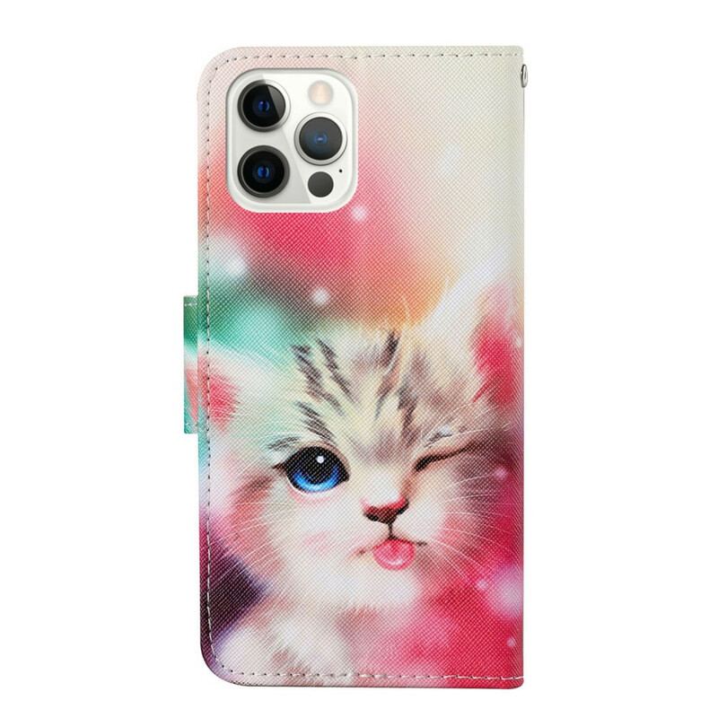 Capa Folio Para iPhone 13 Pro Histórias De Gatos Com Cordão