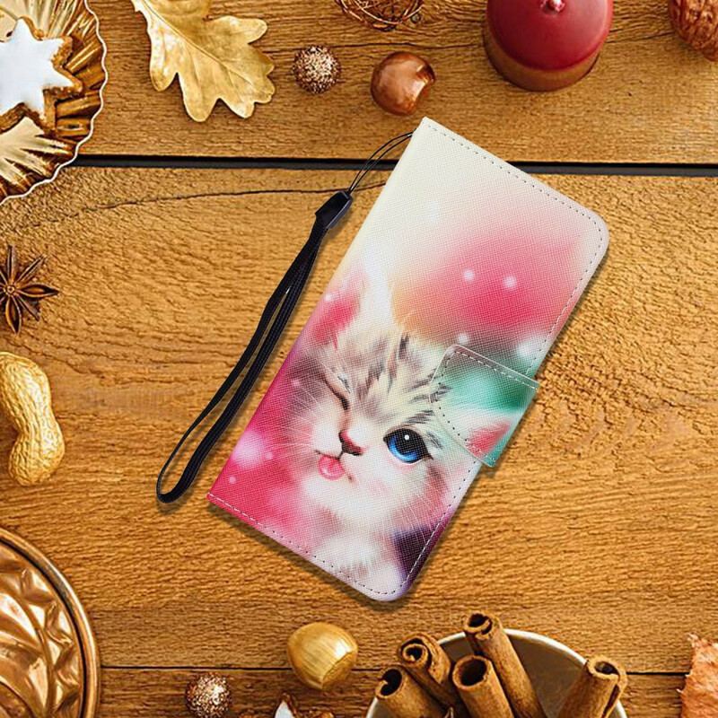 Capa Folio Para iPhone 13 Pro Histórias De Gatos Com Cordão