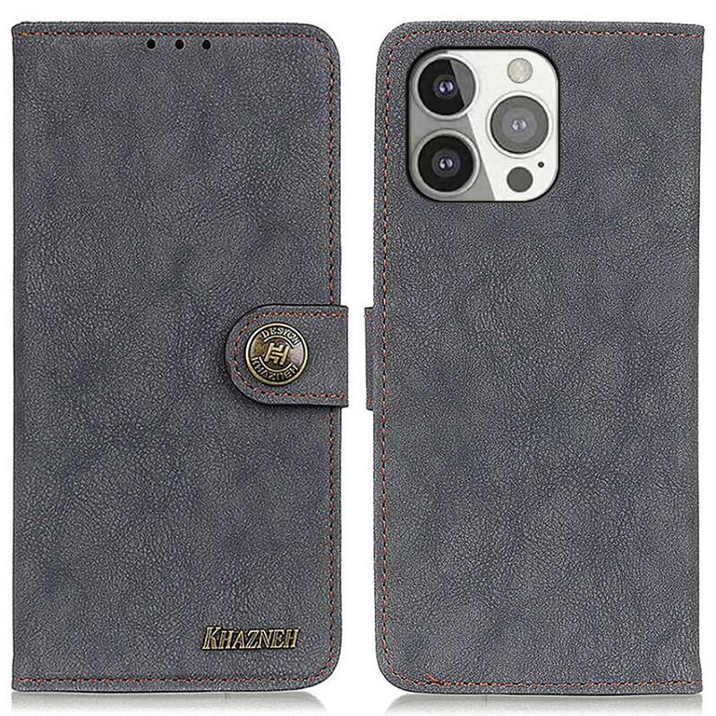 Capa Folio Para iPhone 13 Pro Khazneh Retrô Split Couro Sintético