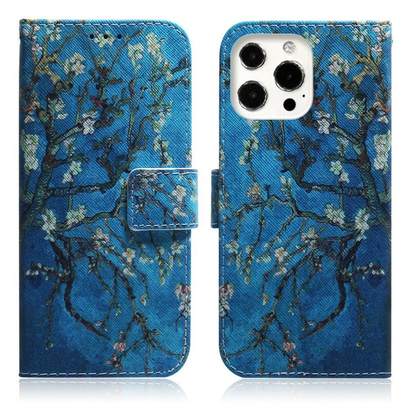 Capa Folio Para iPhone 13 Pro Ramo De Árvore Florido