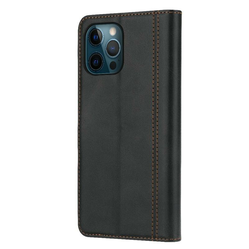 Capa Folio Para iPhone 13 Pro Titular De Cartão Frontal Efeito Couro E Alça