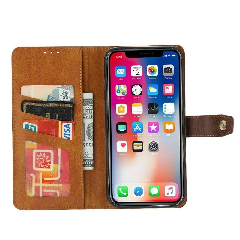 Capa Folio Para iPhone 13 Pro Titular De Cartão Frontal Efeito Couro E Alça