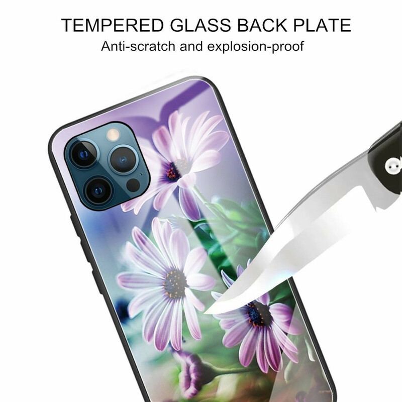 Capa Para iPhone 13 Pro Flores Realistas De Vidro Temperado