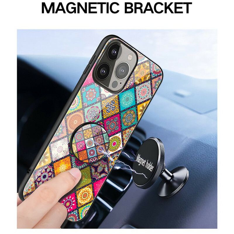 Capa Para iPhone 13 Pro Suporte Magnético Patchwork