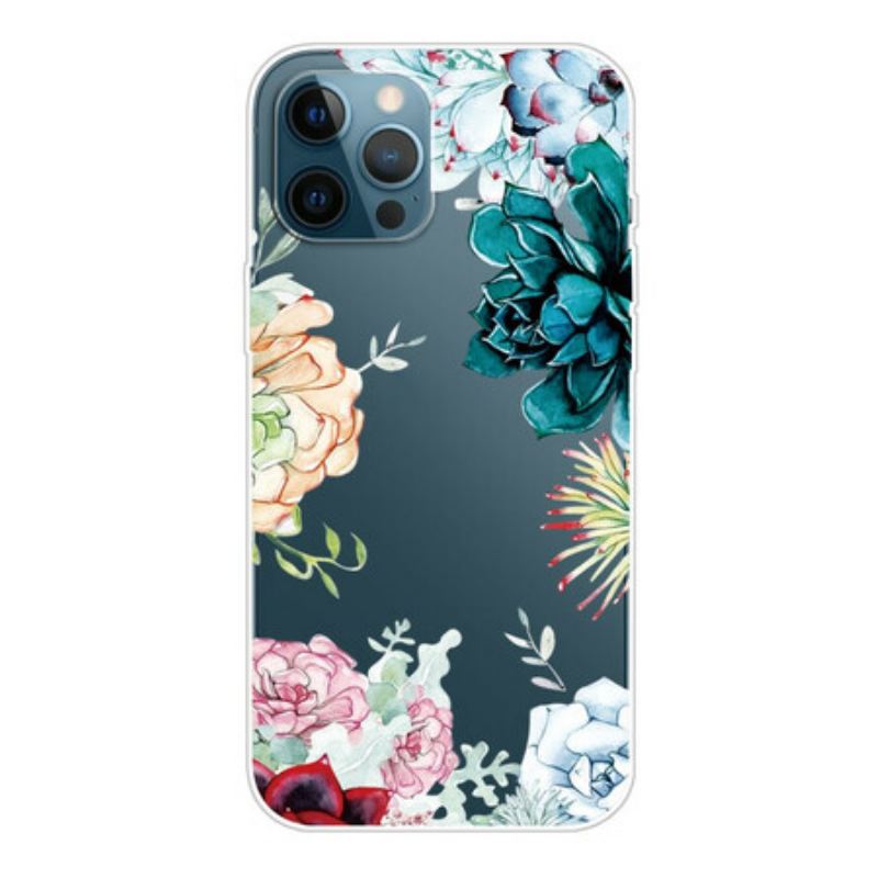 Capa Para iPhone 13 Pro Top Aquarela Flores