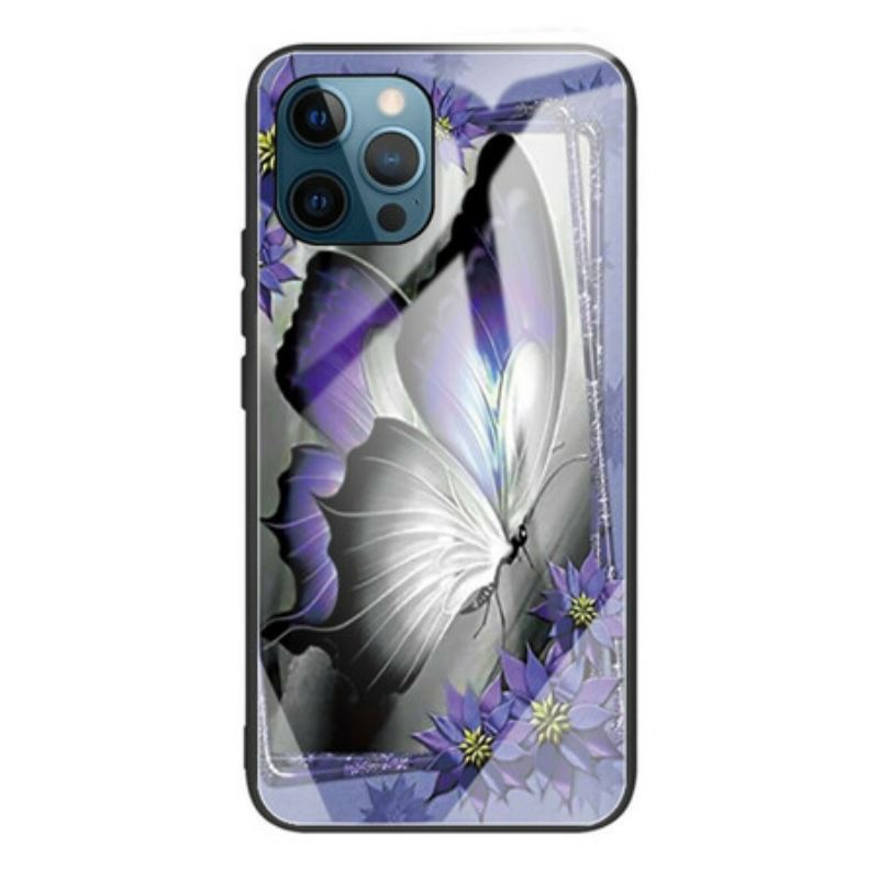 Capa Para iPhone 13 Pro Vidro Temperado Borboleta Roxa