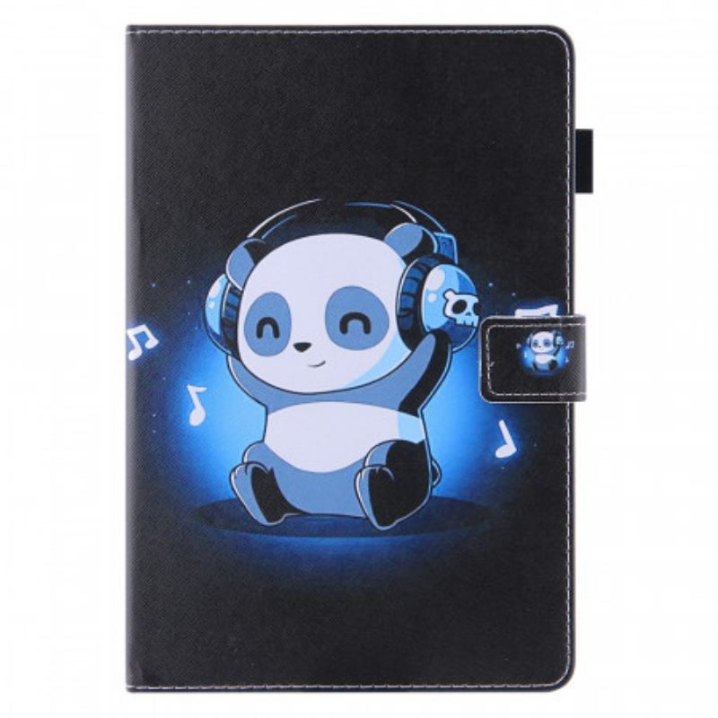 Capa Em Pele Para iPad Mini 6 (2021) Panda Em Fones De Ouvido