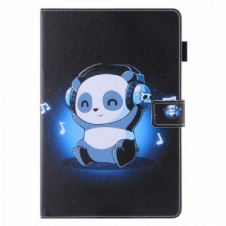 Capa Em Pele Para iPad Mini 6 (2021) Panda Em Fones De Ouvido