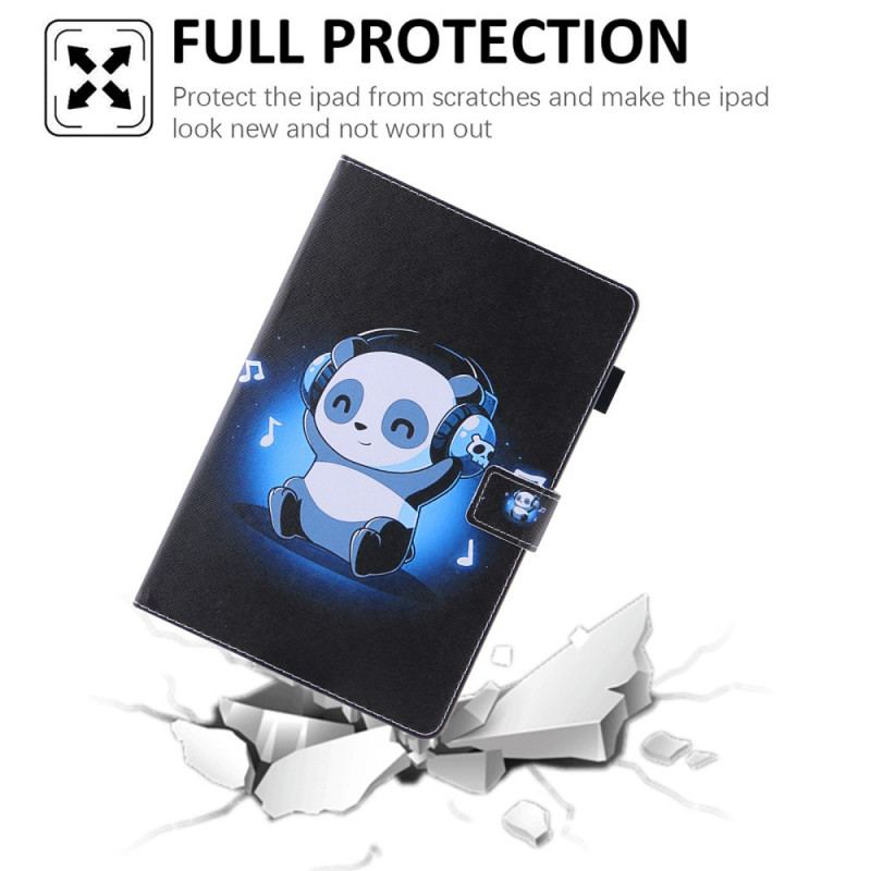 Capa Em Pele Para iPad Mini 6 (2021) Panda Em Fones De Ouvido