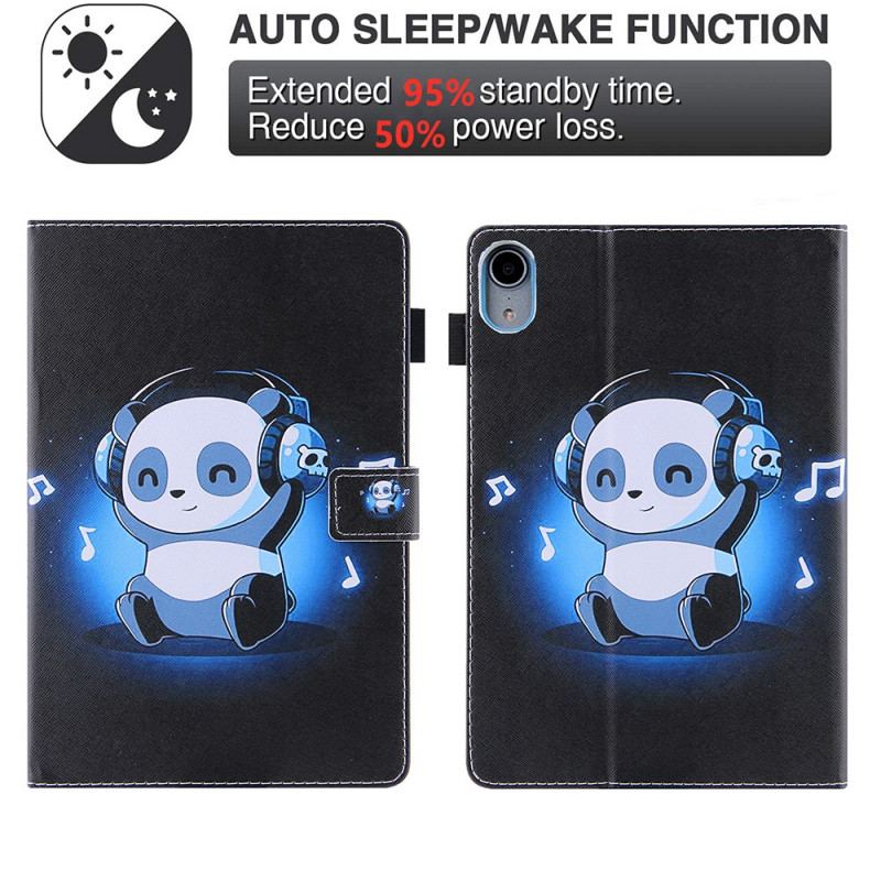 Capa Em Pele Para iPad Mini 6 (2021) Panda Em Fones De Ouvido