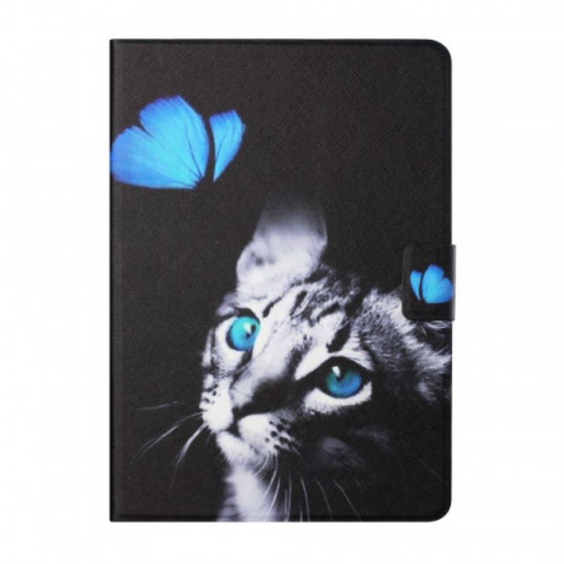 Capa Flip Para iPad Mini 6 (2021) Gato Azul E Borboleta