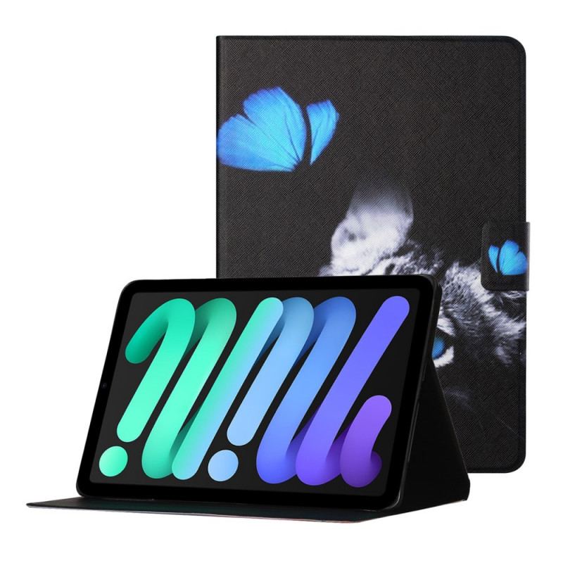 Capa Flip Para iPad Mini 6 (2021) Gato Azul E Borboleta