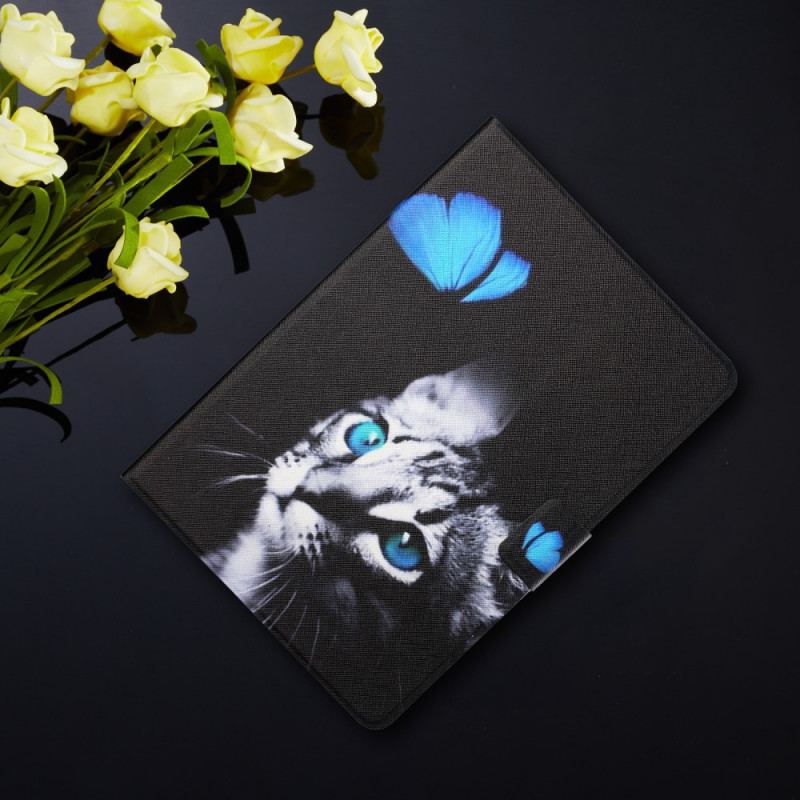 Capa Flip Para iPad Mini 6 (2021) Gato Azul E Borboleta