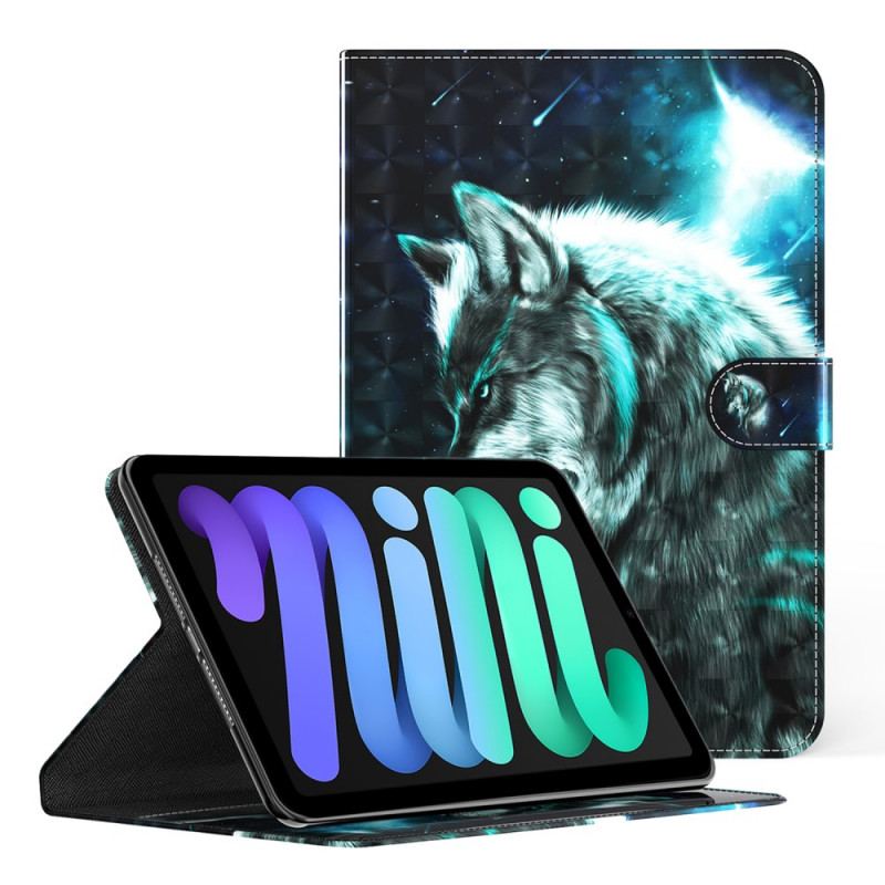 Capa Flip Para iPad Mini 6 (2021) Lobo Selvagem De Ponto De Luz