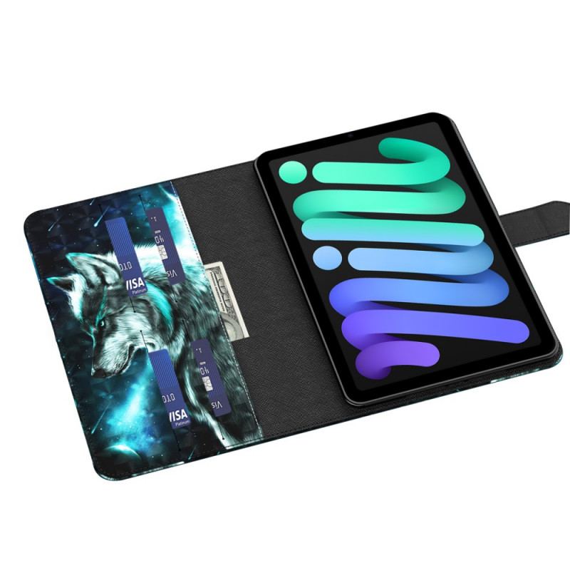 Capa Flip Para iPad Mini 6 (2021) Lobo Selvagem De Ponto De Luz