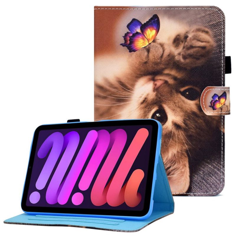 Capa Flip Para iPad Mini 6 (2021) Minha Gatinha E Borboleta