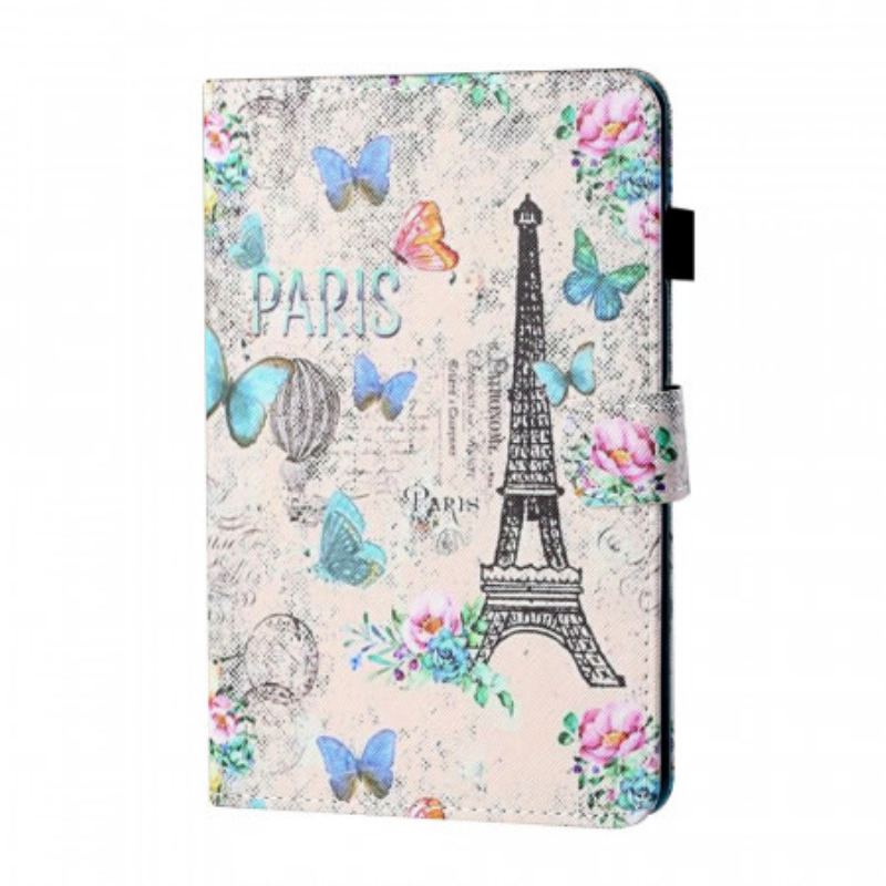 Capa Folio Para iPad Mini 6 (2021) Borboletas Da Torre Eiffel