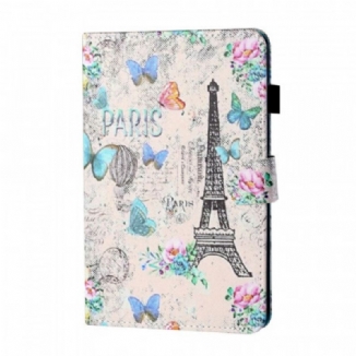 Capa Folio Para iPad Mini 6 (2021) Borboletas Da Torre Eiffel