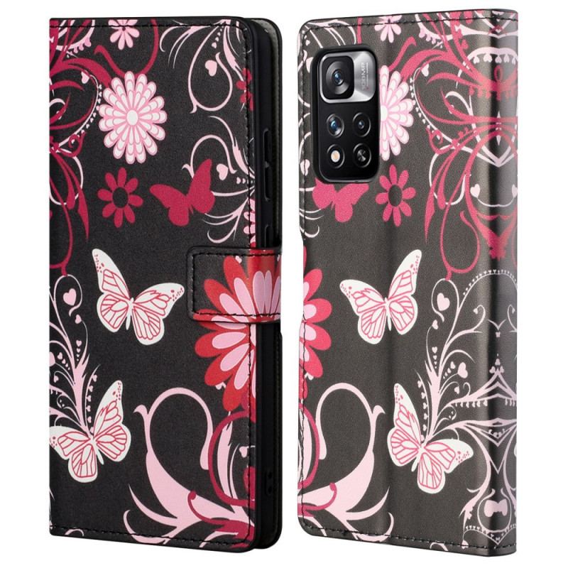 Capa De Couro Para Xiaomi Redmi Note 11 Pro / 11 Pro 5G Borboletas E Flores