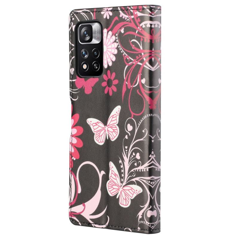 Capa De Couro Para Xiaomi Redmi Note 11 Pro / 11 Pro 5G Borboletas E Flores