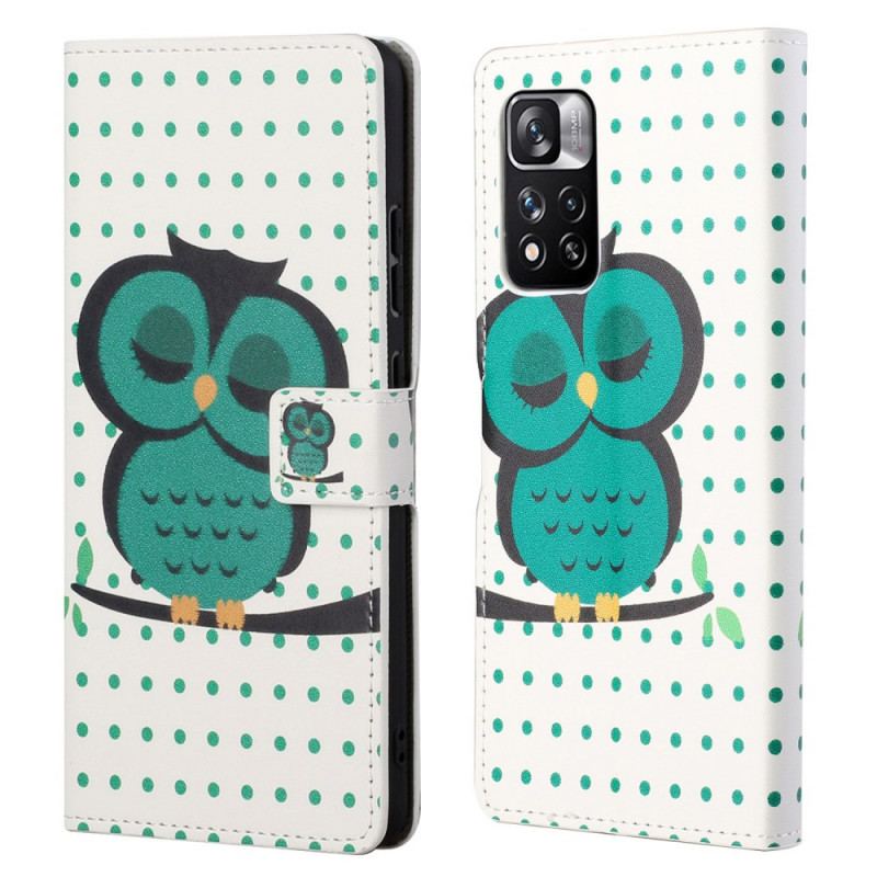 Capa De Couro Para Xiaomi Redmi Note 11 Pro / 11 Pro 5G Coruja Adormecida