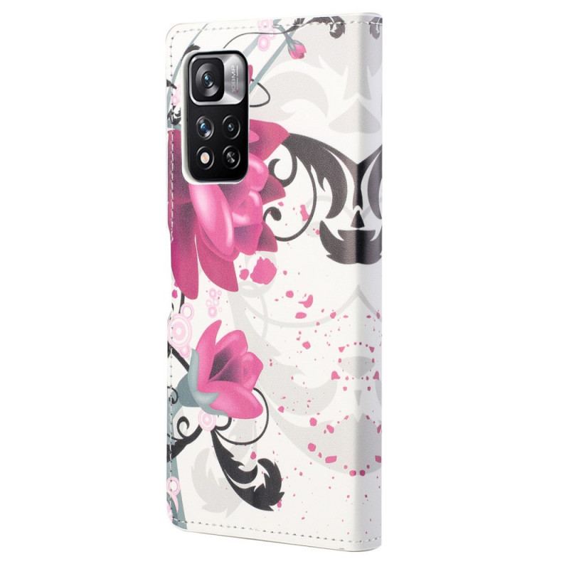 Capa De Couro Para Xiaomi Redmi Note 11 Pro / 11 Pro 5G Flores Tropicais