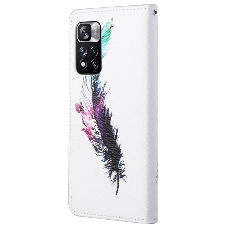 Capa Em Pele Para Xiaomi Redmi Note 11 Pro / 11 Pro 5G De Cordão Pena Com Cordão