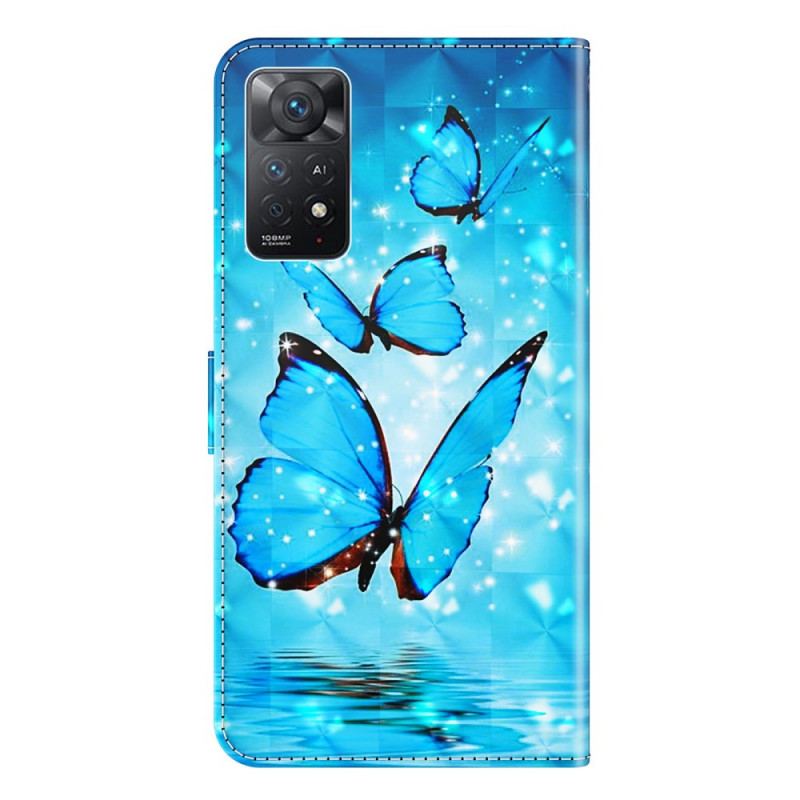 Capa Flip Para Xiaomi Redmi Note 11 Pro / 11 Pro 5G Borboletas Azuis Voando