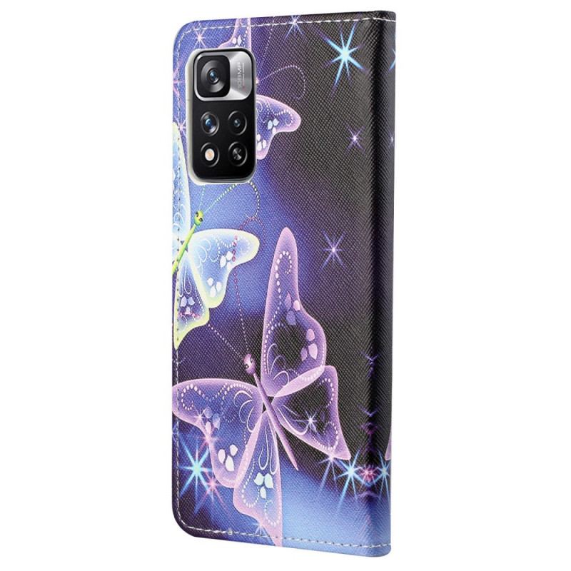 Capa Flip Para Xiaomi Redmi Note 11 Pro / 11 Pro 5G Borboletas Neon