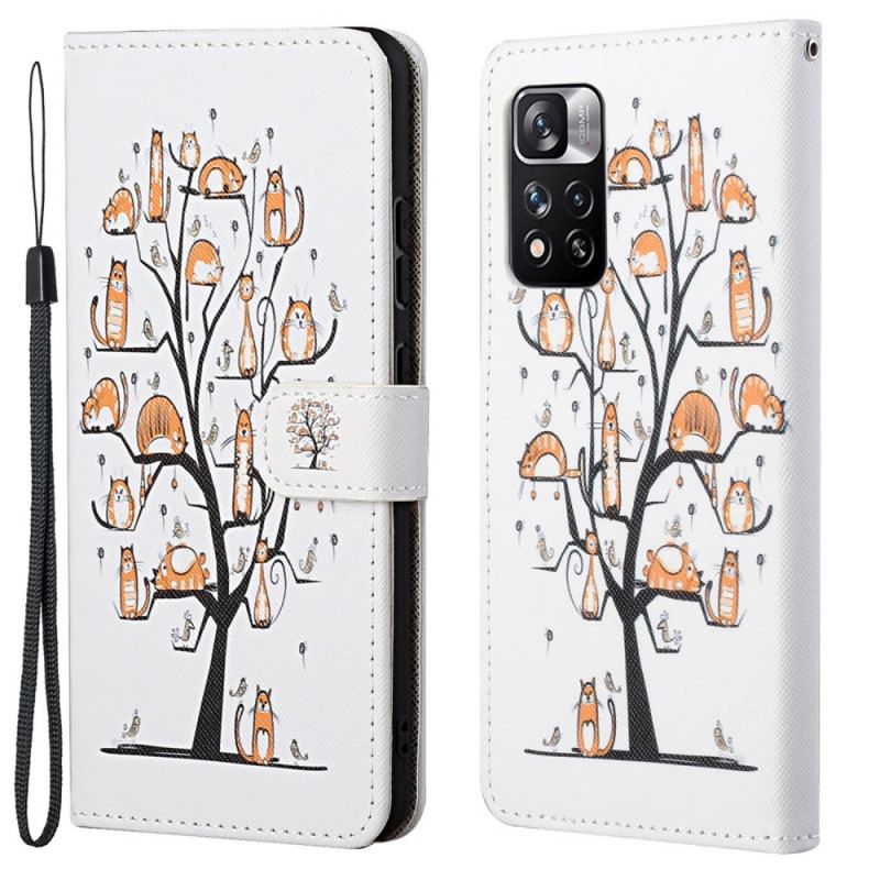 Capa Flip Para Xiaomi Redmi Note 11 Pro / 11 Pro 5G De Cordão Gatos Divertidos Com Alça