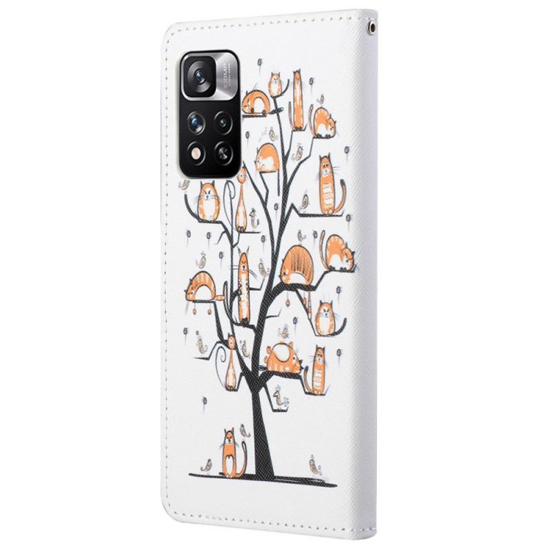 Capa Flip Para Xiaomi Redmi Note 11 Pro / 11 Pro 5G De Cordão Gatos Divertidos Com Alça