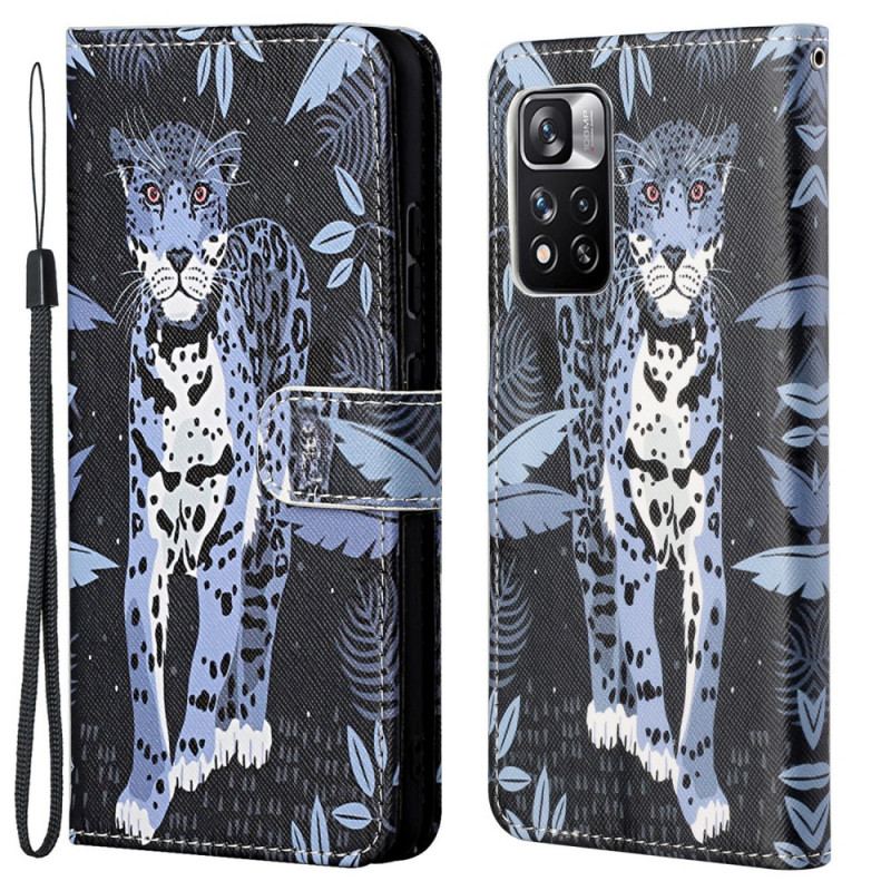 Capa Flip Para Xiaomi Redmi Note 11 Pro / 11 Pro 5G De Cordão Leopardo Strappy