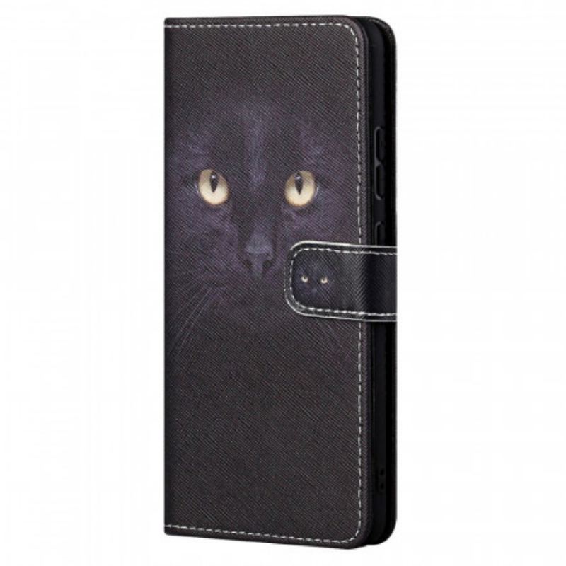 Capa Flip Para Xiaomi Redmi Note 11 Pro / 11 Pro 5G De Cordão Olhos De Gato Preto Com Tiras