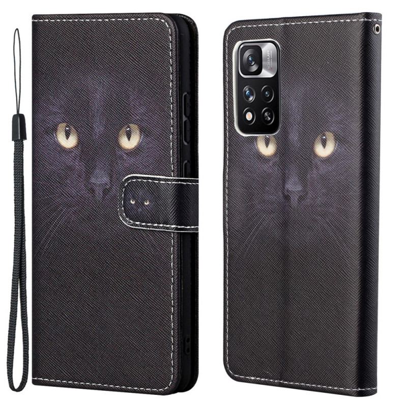 Capa Flip Para Xiaomi Redmi Note 11 Pro / 11 Pro 5G De Cordão Olhos De Gato Preto Com Tiras