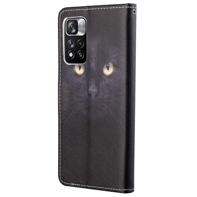 Capa Flip Para Xiaomi Redmi Note 11 Pro / 11 Pro 5G De Cordão Olhos De Gato Preto Com Tiras