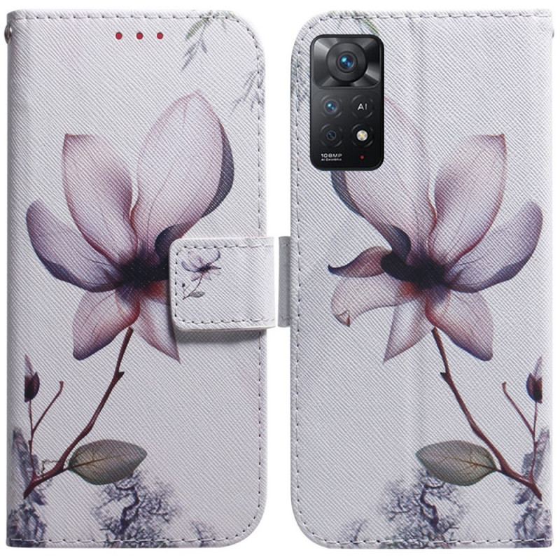 Capa Flip Para Xiaomi Redmi Note 11 Pro / 11 Pro 5G Flor Rosa Empoeirado