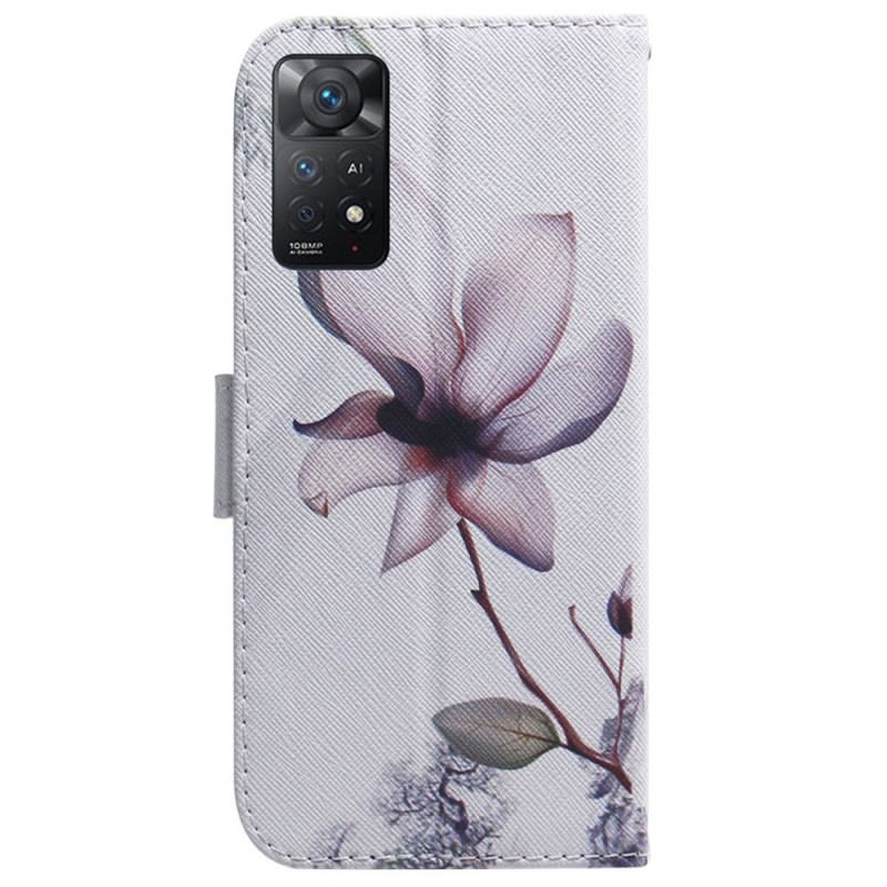 Capa Flip Para Xiaomi Redmi Note 11 Pro / 11 Pro 5G Flor Rosa Empoeirado