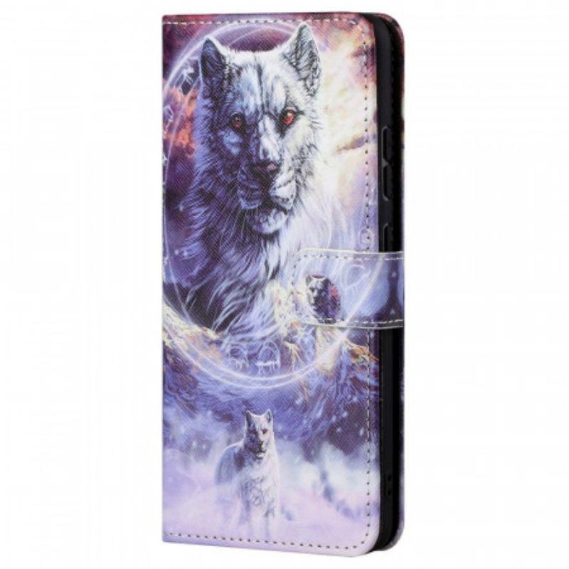 Capa Flip Para Xiaomi Redmi Note 11 Pro / 11 Pro 5G Lobo No Inverno Com Cordão