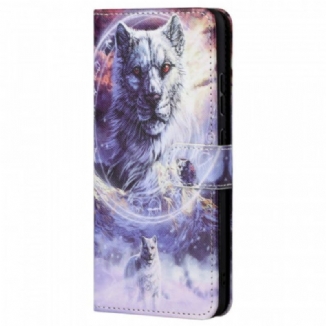 Capa Flip Para Xiaomi Redmi Note 11 Pro / 11 Pro 5G Lobo No Inverno Com Cordão