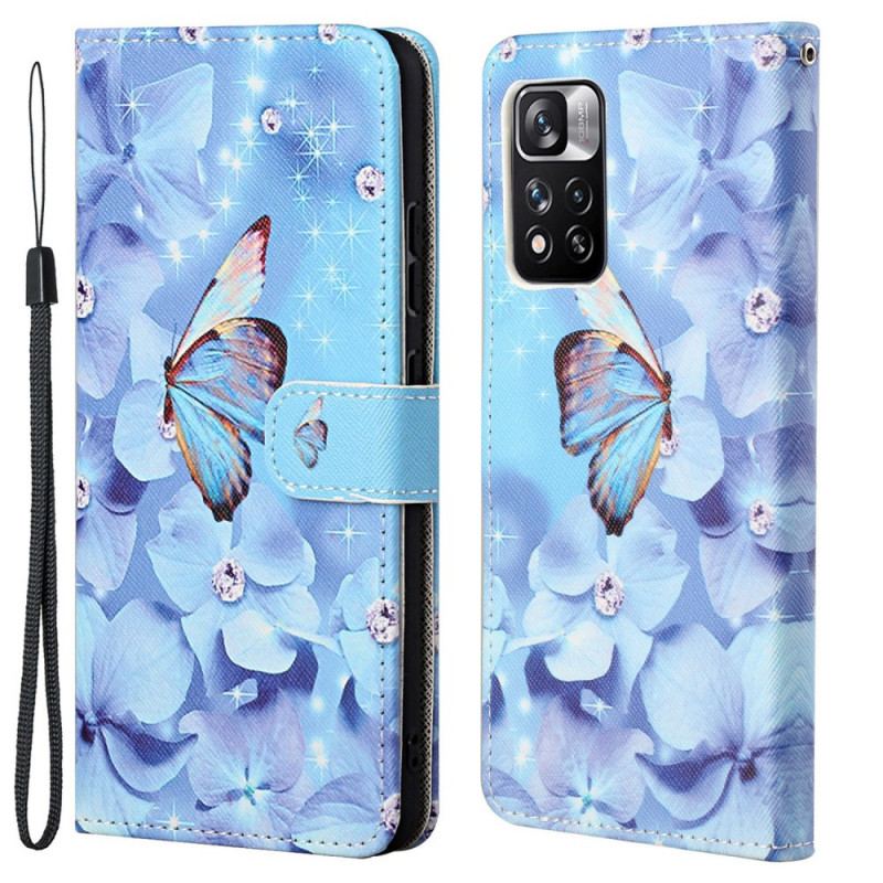 Capa Folio Para Xiaomi Redmi Note 11 Pro / 11 Pro 5G De Cordão Borboletas Strappy Diamond