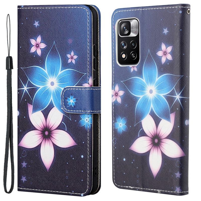 Capa Folio Para Xiaomi Redmi Note 11 Pro / 11 Pro 5G De Cordão Flores De Cinta Lunar