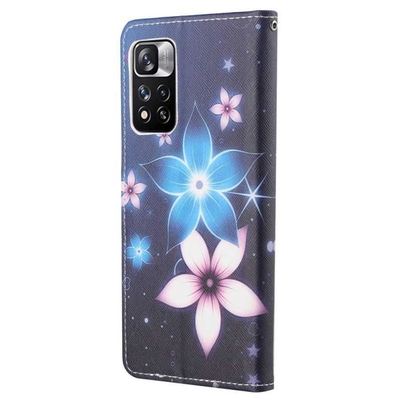 Capa Folio Para Xiaomi Redmi Note 11 Pro / 11 Pro 5G De Cordão Flores De Cinta Lunar