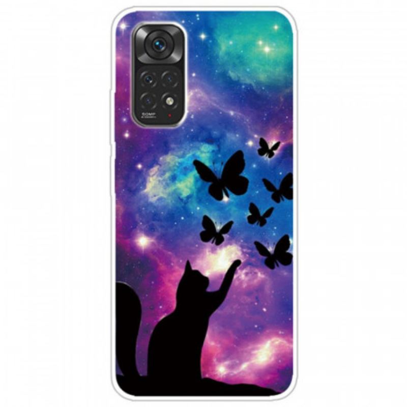 Capa Para Xiaomi Redmi Note 11 Pro / 11 Pro 5G Gato E Borboletas No Espaço