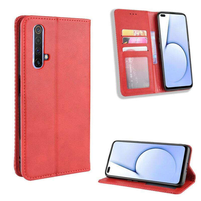 Capa De Celular Para Realme X50 Flip Efeito Couro Vintage Estilizado