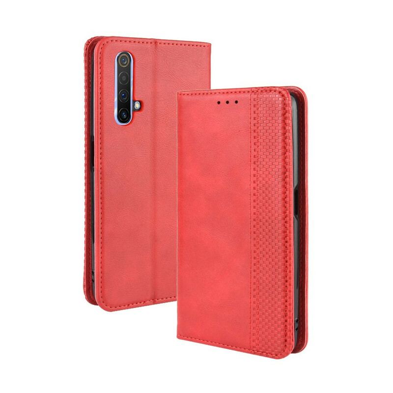 Capa De Celular Para Realme X50 Flip Efeito Couro Vintage Estilizado