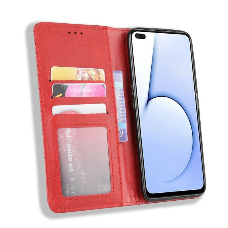 Capa De Celular Para Realme X50 Flip Efeito Couro Vintage Estilizado