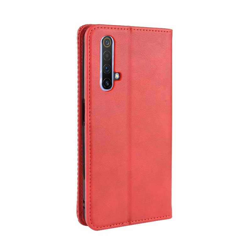 Capa De Celular Para Realme X50 Flip Efeito Couro Vintage Estilizado